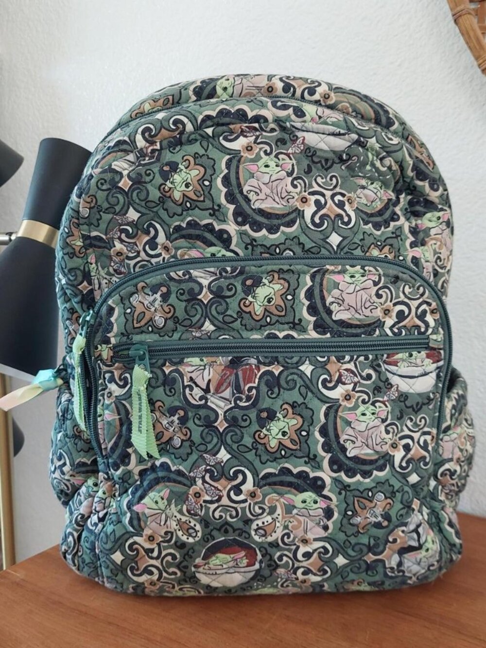 Vera Bradley Star Wars Grogu medallion backpack with repeating cartoon character